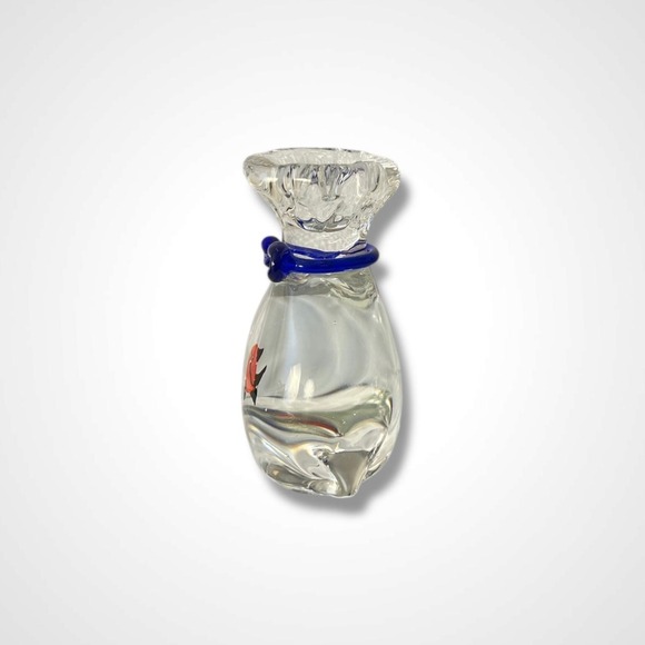 Art Glass Fish in a Bag Paperweight Clear Blue Red Hand Blown Murano Style Decor - Picture 5 of 9